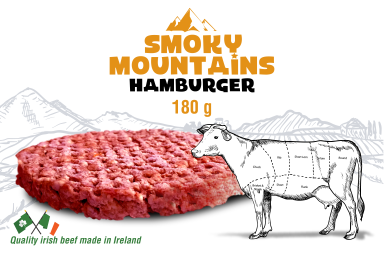 Smoky Mountains Hamburger van 180gr met illustratie van rund