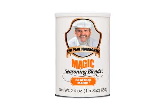 Seafood Magic Kruidenblend met foto van Paul Prudhomme erop