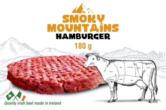 Smoky Mountains Hamburger van 180gr met illustratie van rund